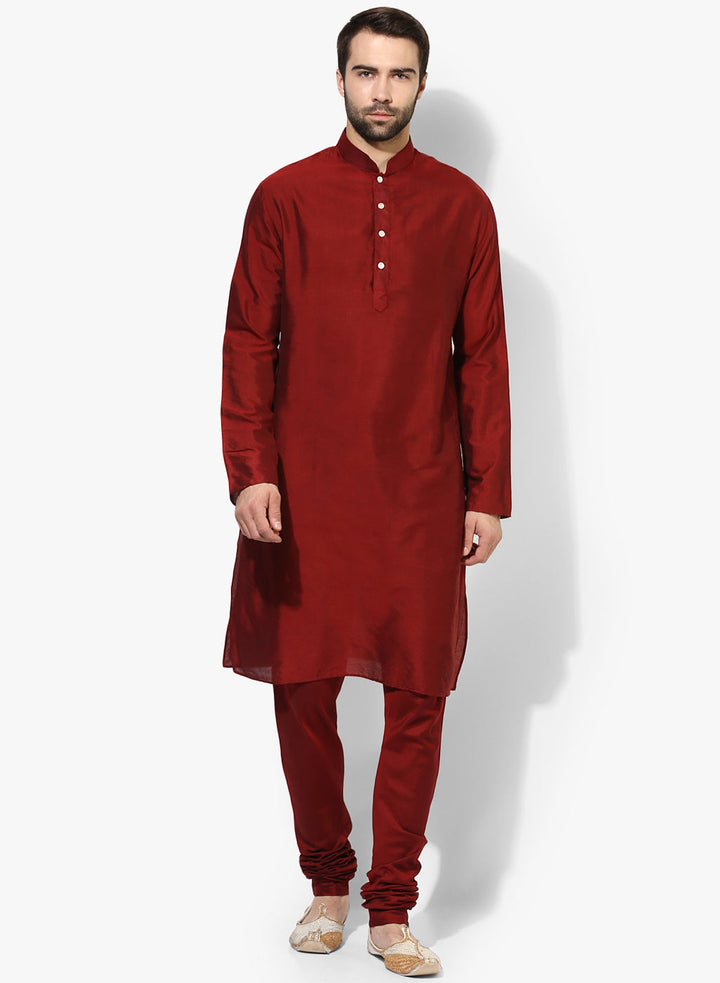 Maroon Cotton Blend Kurta Churidar Set | SHOBITAM