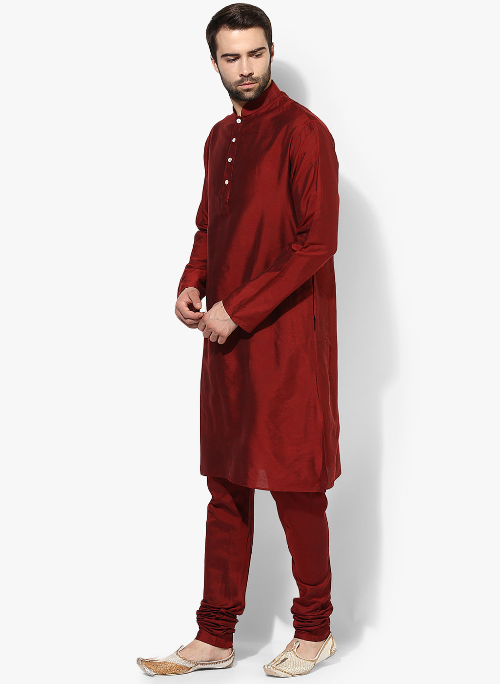 Maroon Cotton Blend Kurta Churidar Set | SHOBITAM