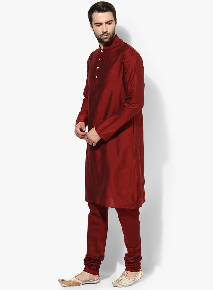 Maroon Cotton Blend Kurta Churidar Set | SHOBITAM