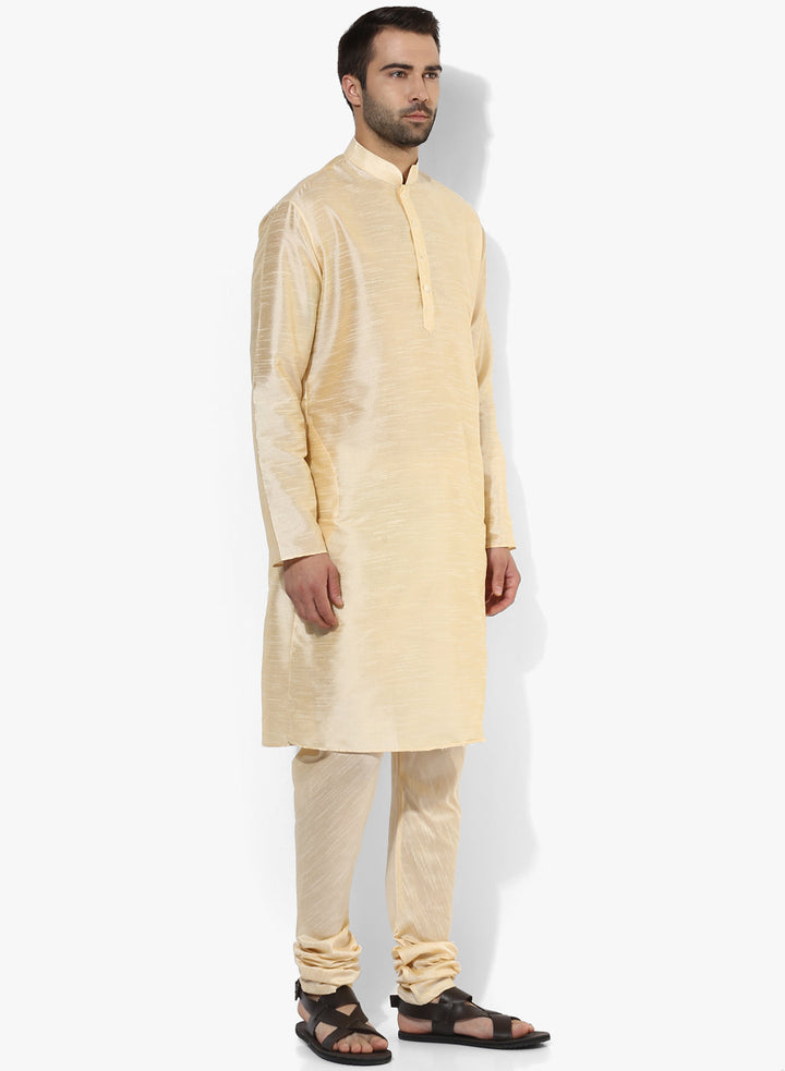 Men Cream Kurta Churidar Set | SHOBITAM