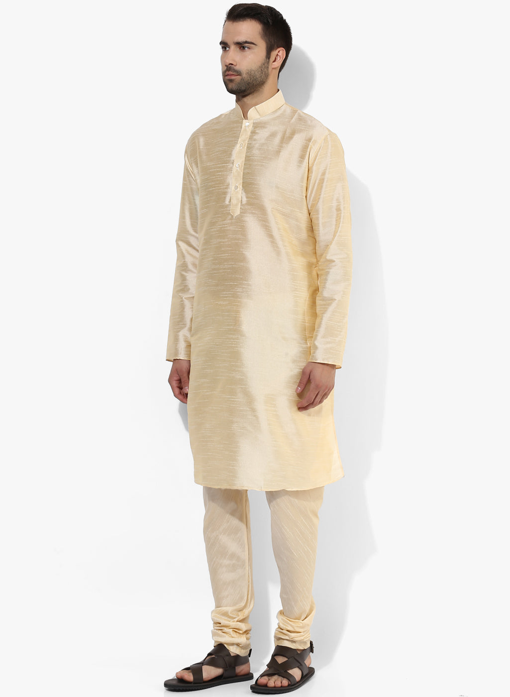 Men Cream Kurta Churidar Set | SHOBITAM