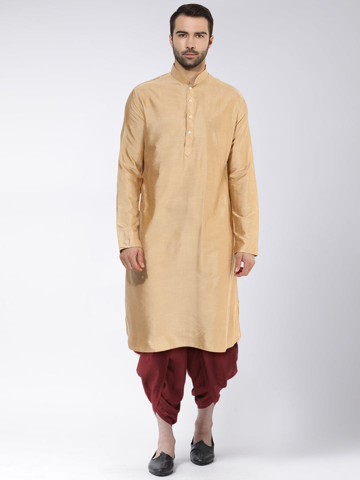 Beige Art Silk Solid Long Kurta For Men | SHOBITAM