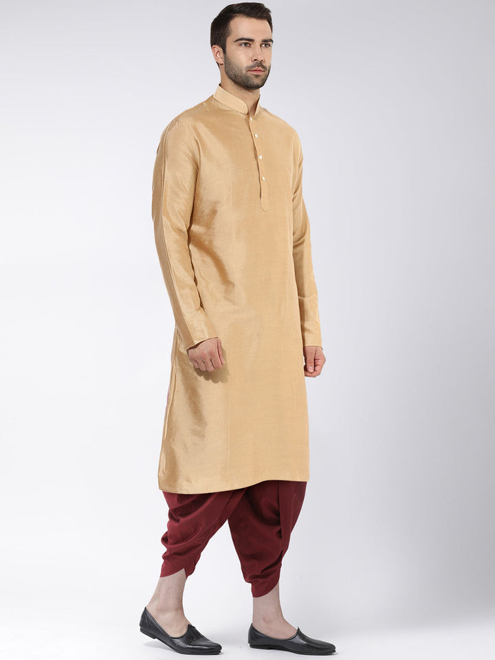 Beige Art Silk Solid Long Kurta For Men | SHOBITAM