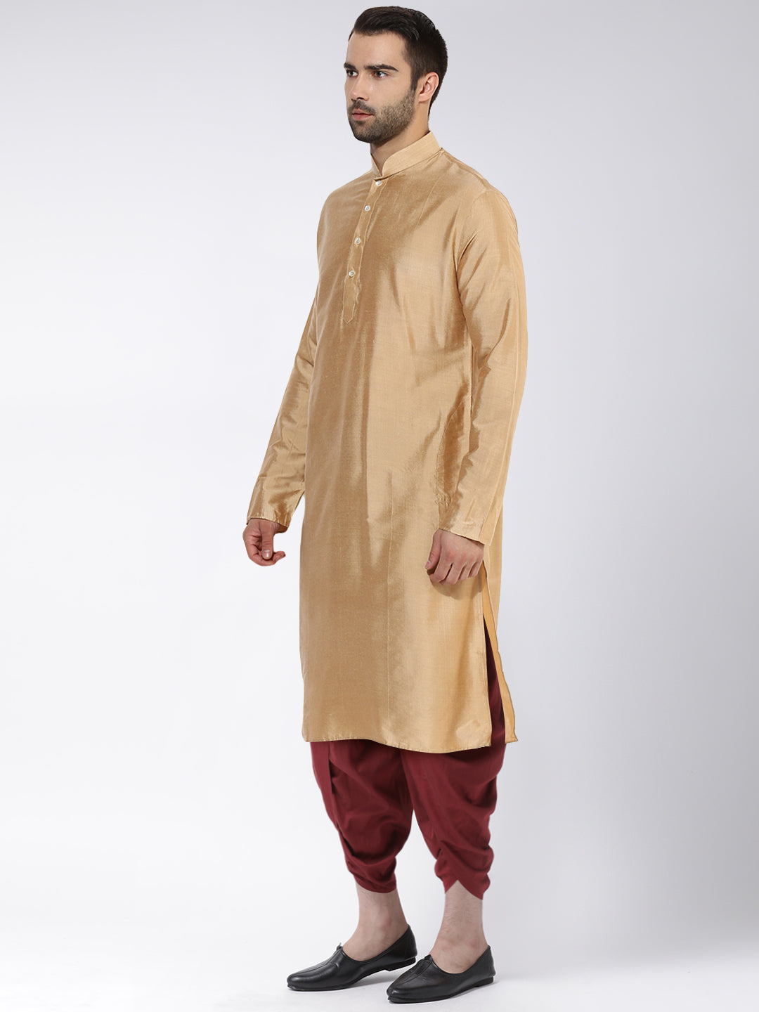 Beige Art Silk Solid Long Kurta For Men | SHOBITAM