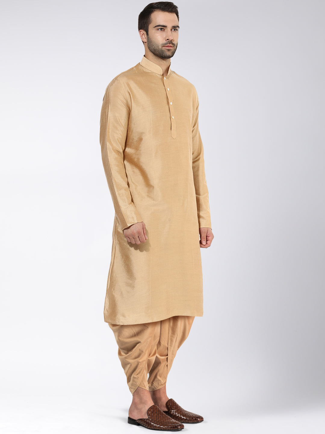 Men Beige Kurta Dhoti Set | SHOBITAM
