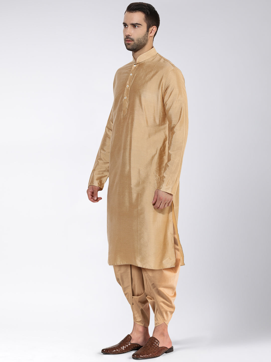 Men Beige Kurta Dhoti Set | SHOBITAM