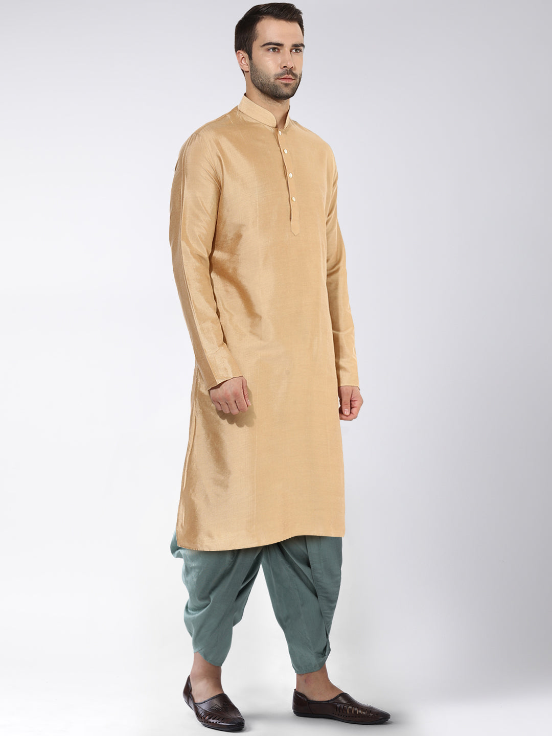 Men Beige Kurta Dhoti Set | SHOBITAM