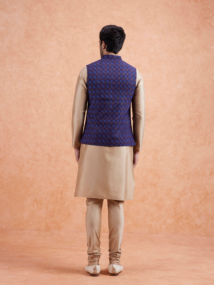 Navy Jacket Beige Kurta Churidar Set | SHOBITAM