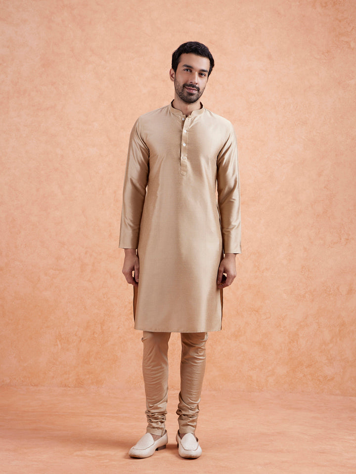 Navy Jacket Beige Kurta Churidar Set | SHOBITAM