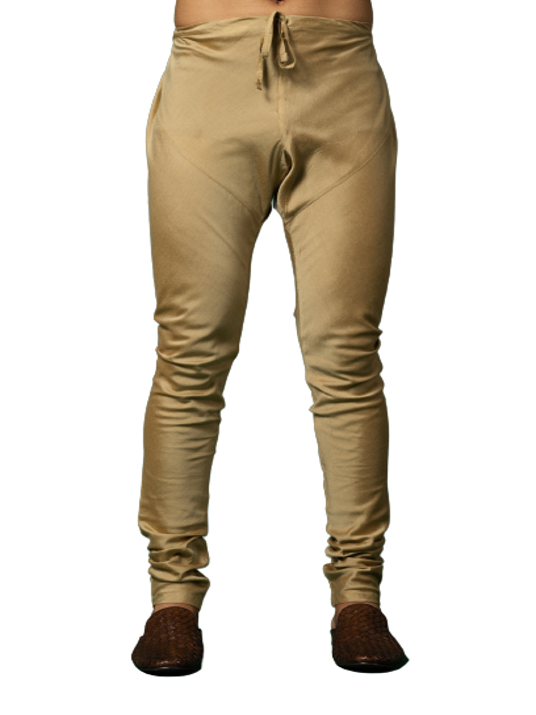 Gold Silk Blend Kurta with Cream Churidar | SHOBITAM