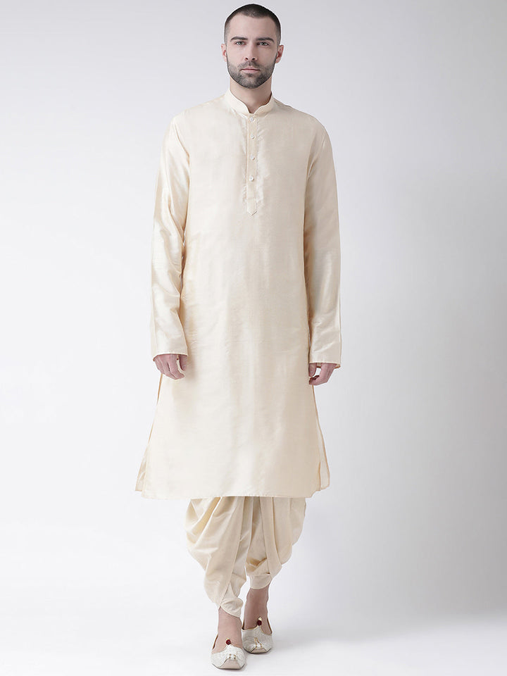 Beige Silk Blend Solid Kurta Dhoti Set | SHOBITAM