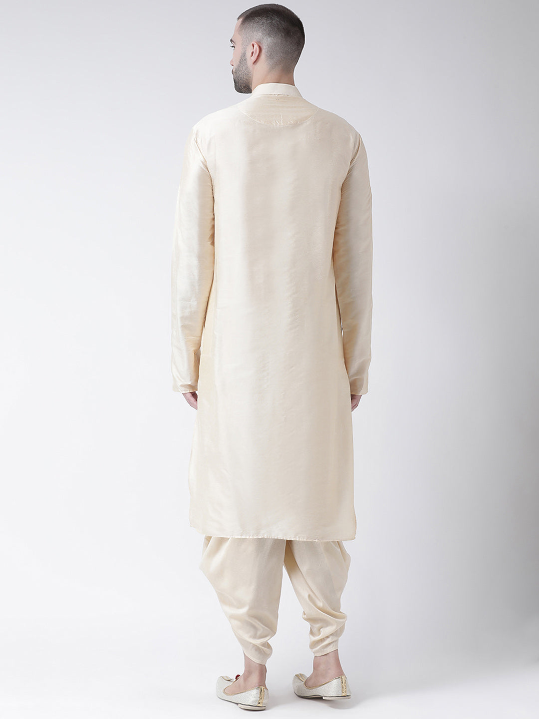 Beige Silk Blend Solid Kurta Dhoti Set | SHOBITAM