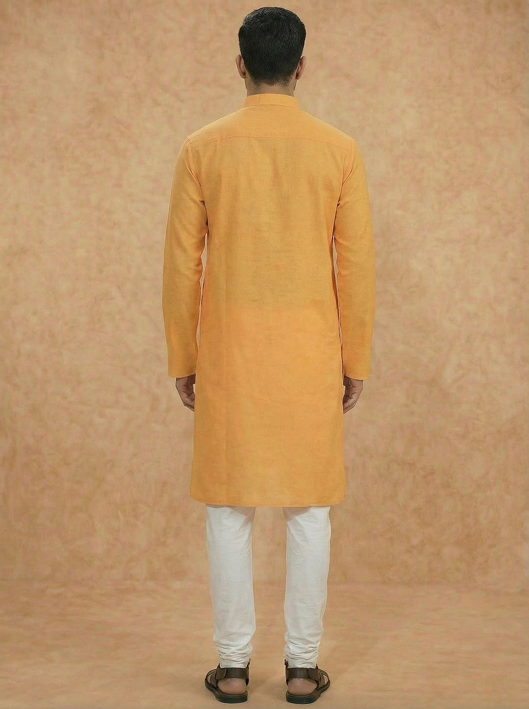 Yellow Silk Blend Solid Long Kurta | SHOBITAM