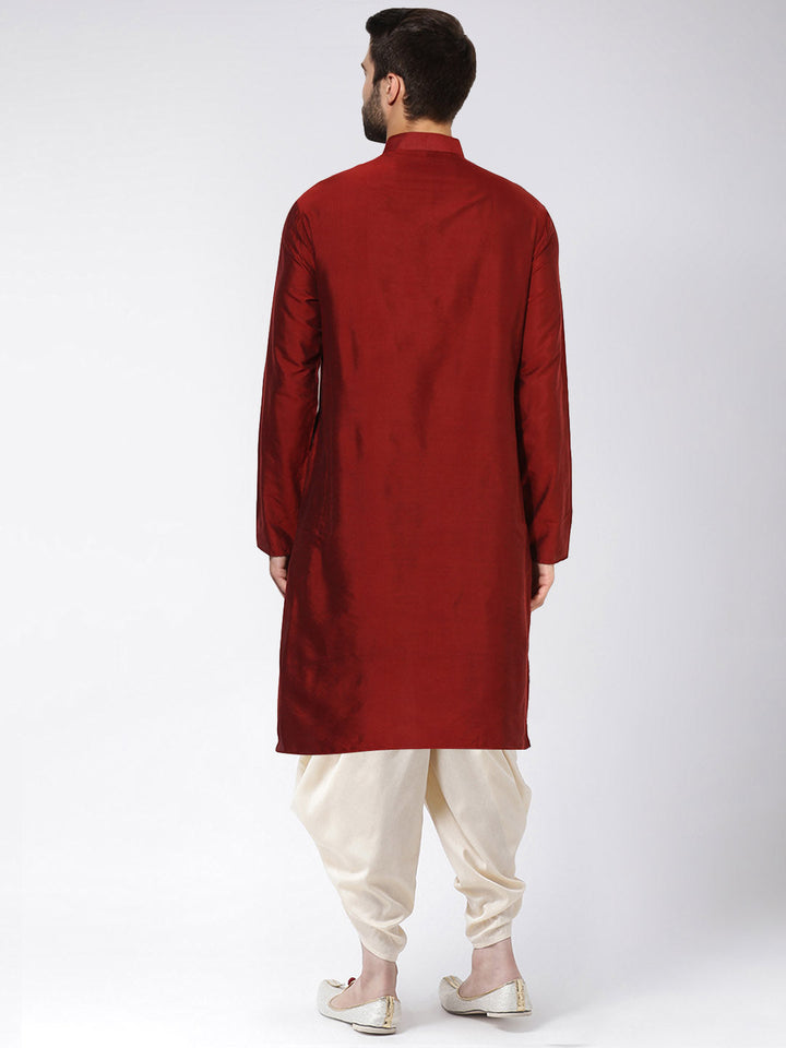 Maroon Silk Blend Solid Long Kurta For Men | SHOBITAM