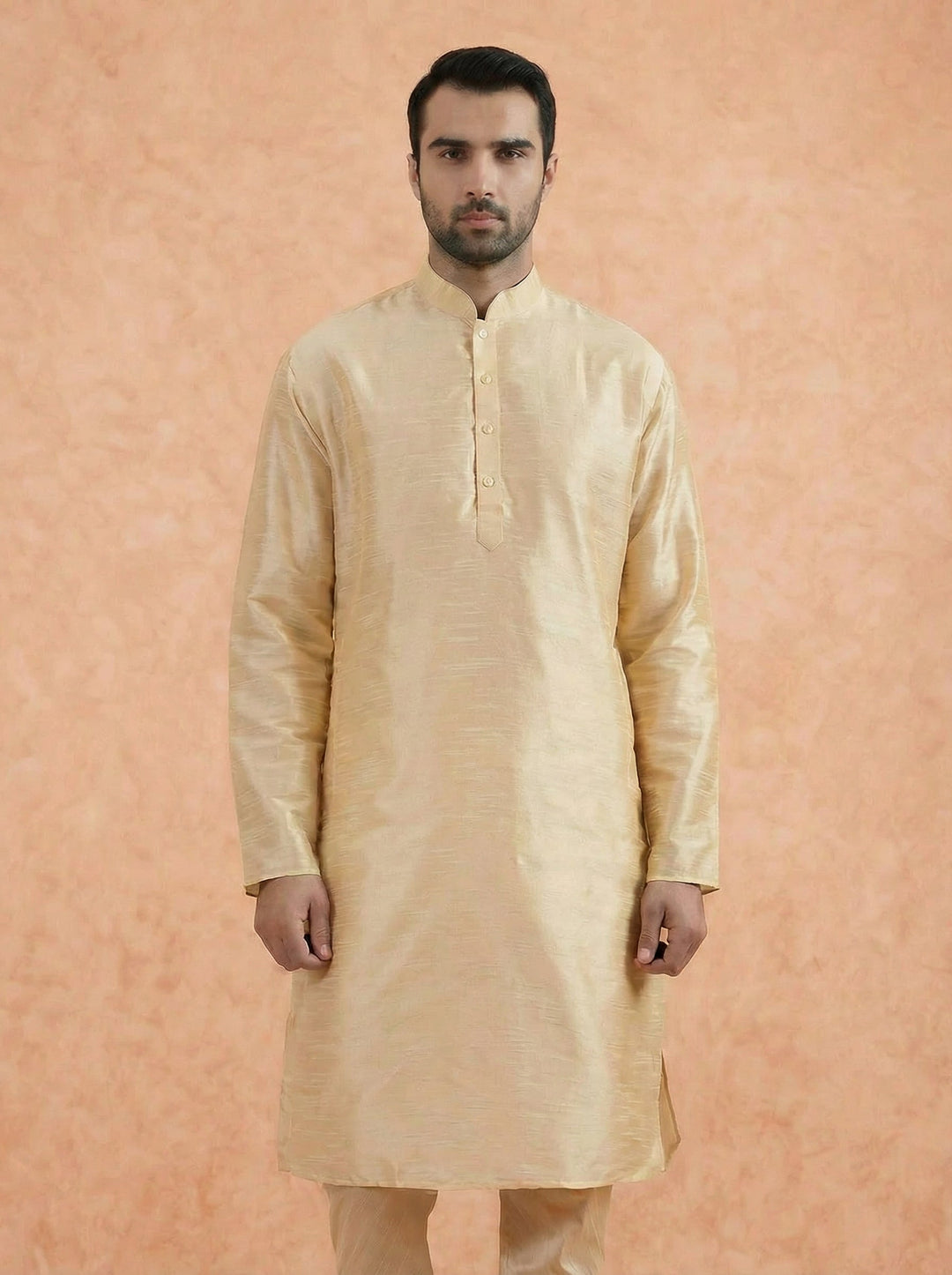 Cream Solid Silk Blend Kurta For Men | SHOBITAM