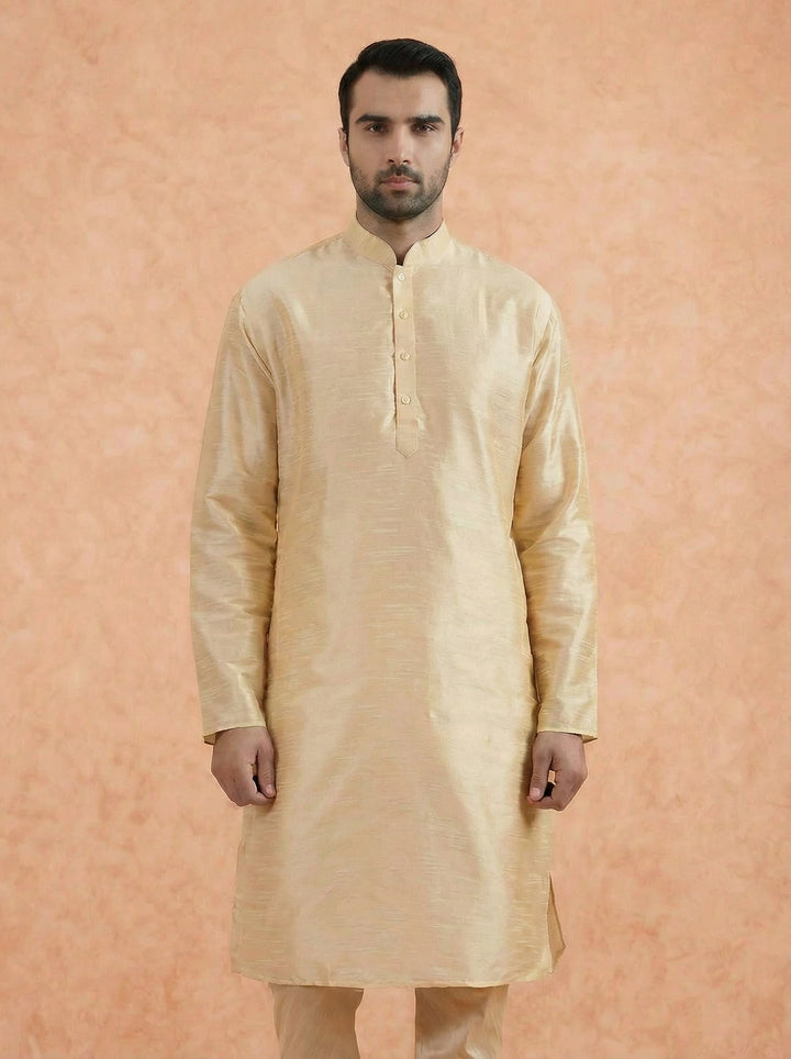 Cream Solid Silk Blend Kurta For Men | SHOBITAM
