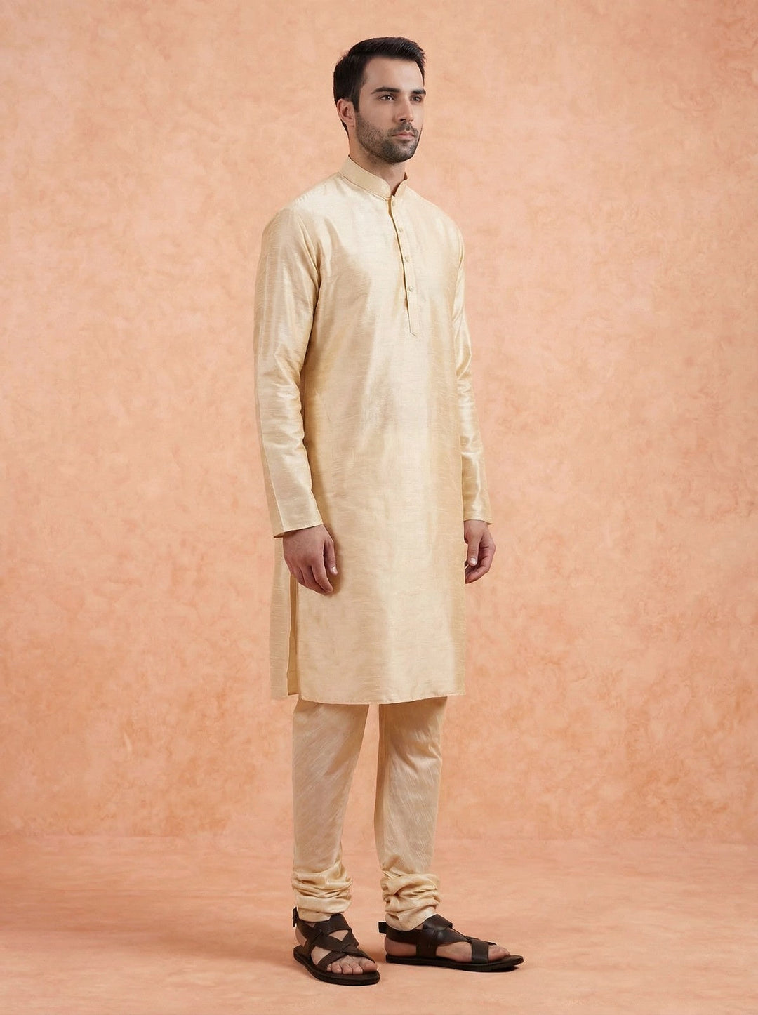 Cream Solid Silk Blend Kurta For Men | SHOBITAM
