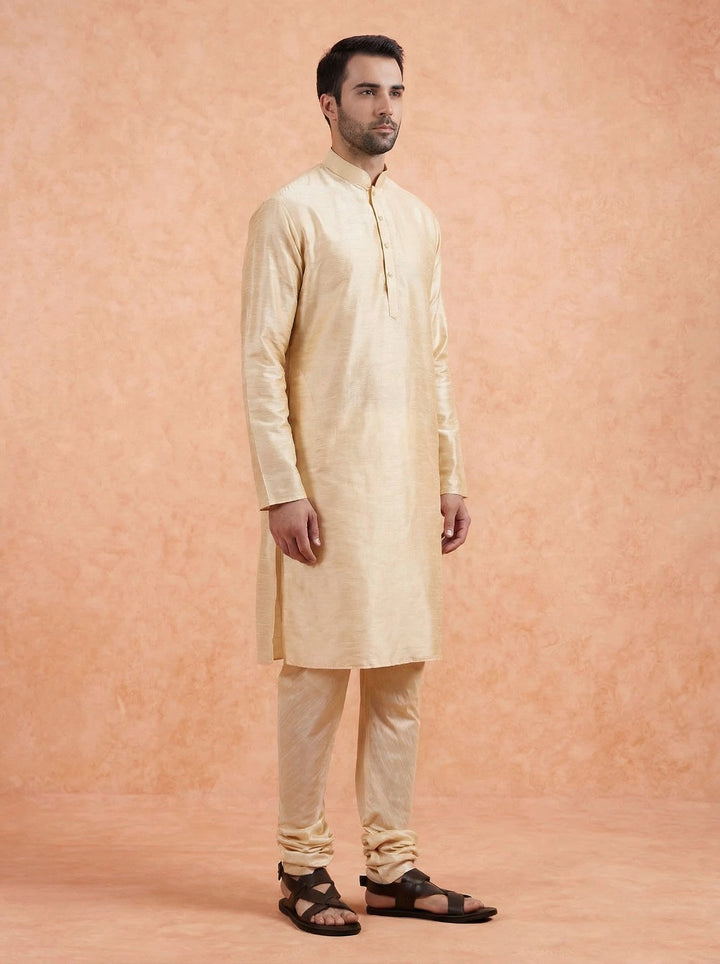 Cream Solid Silk Blend Kurta For Men | SHOBITAM
