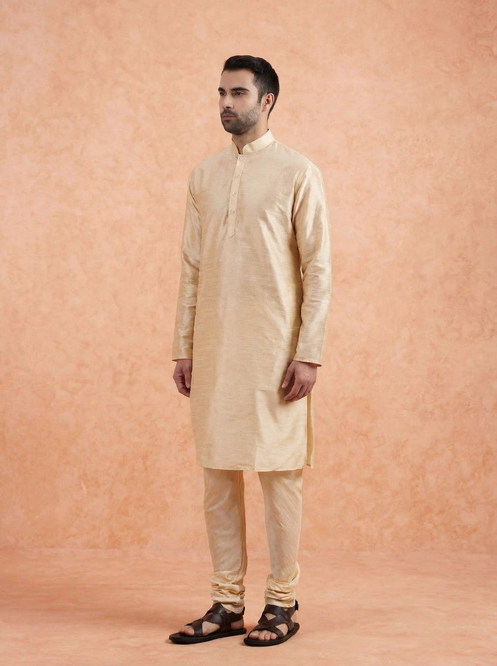 Cream Solid Silk Blend Kurta For Men | SHOBITAM