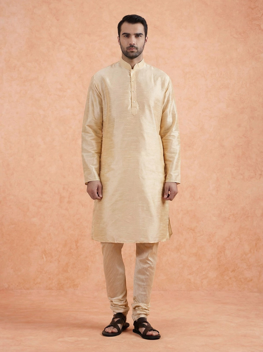 Cream Solid Silk Blend Kurta For Men | SHOBITAM