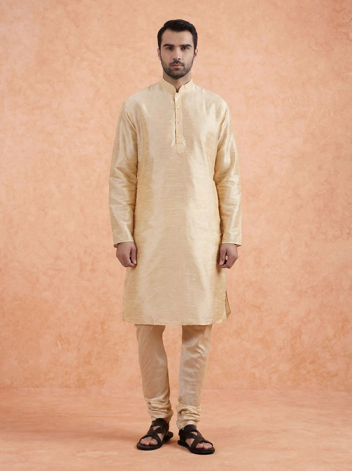 Cream Solid Silk Blend Kurta For Men | SHOBITAM