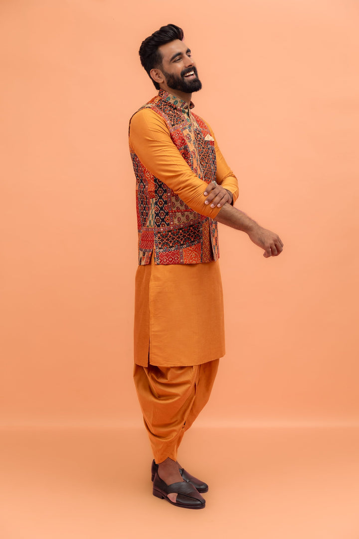 Multicolour Printed Nehru Jacket For Men | SHOBITAM
