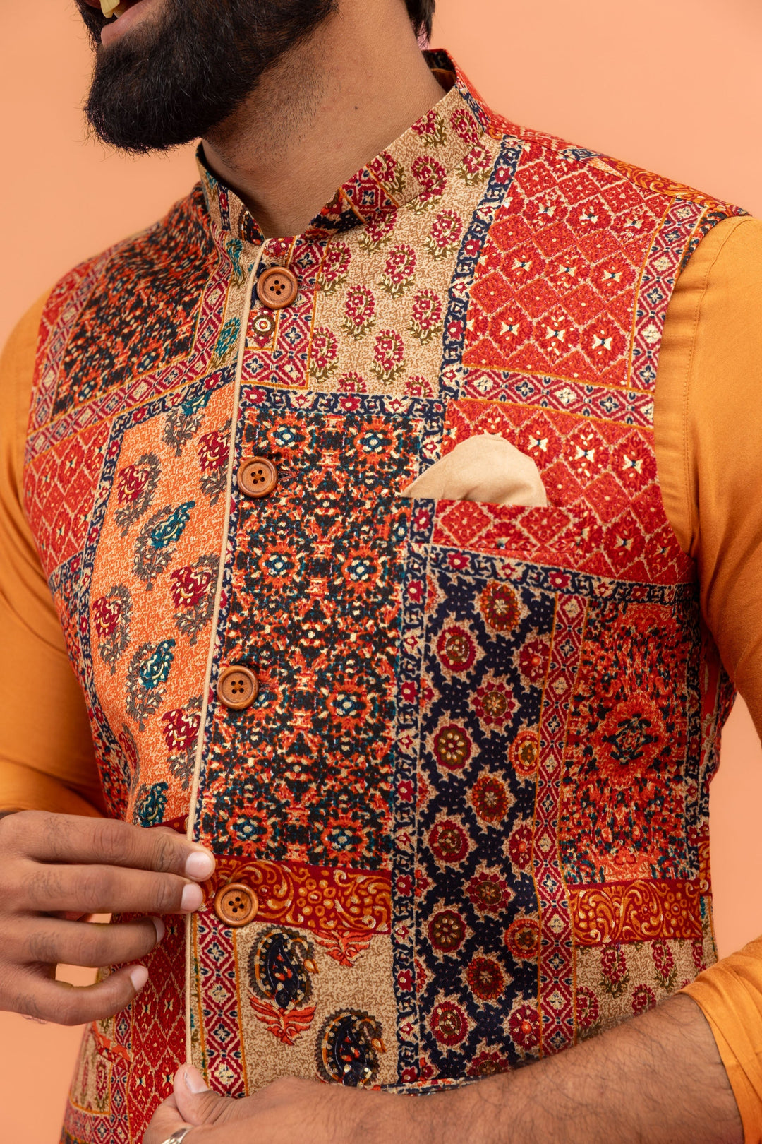 Multicolour Printed Nehru Jacket For Men | SHOBITAM