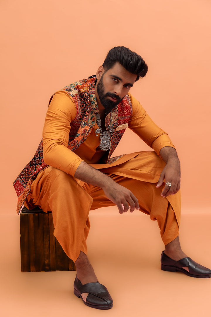 Multicolour Printed Nehru Jacket For Men | SHOBITAM