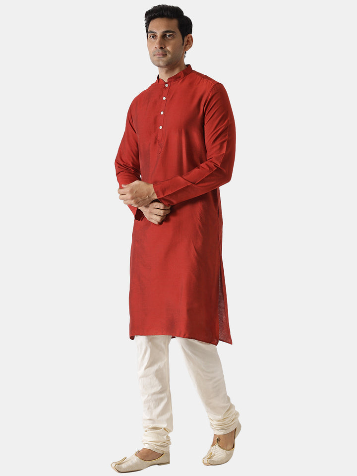 Men Red Solid Kurta Churidar Set | SHOBITAM
