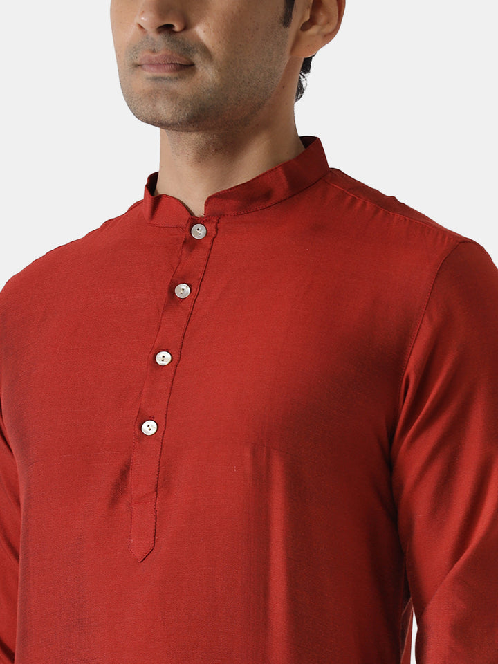 Men Red Solid Kurta Churidar Set | SHOBITAM