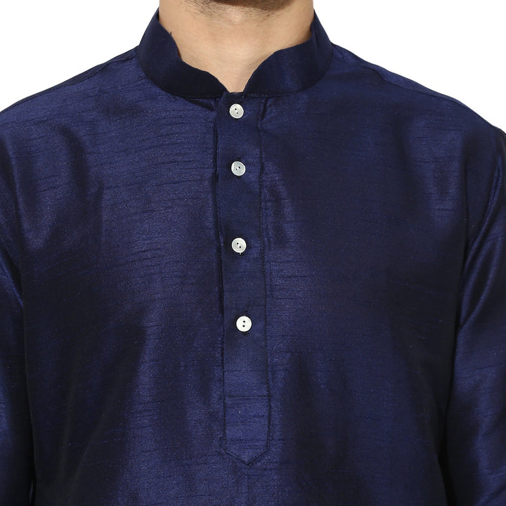 Navy Blue Silk Blend Kurta with White Churidar | SHOBITAM