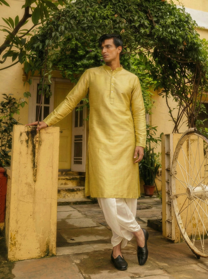Lime Green Solid Plain Kurta For Men | SHOBITAM