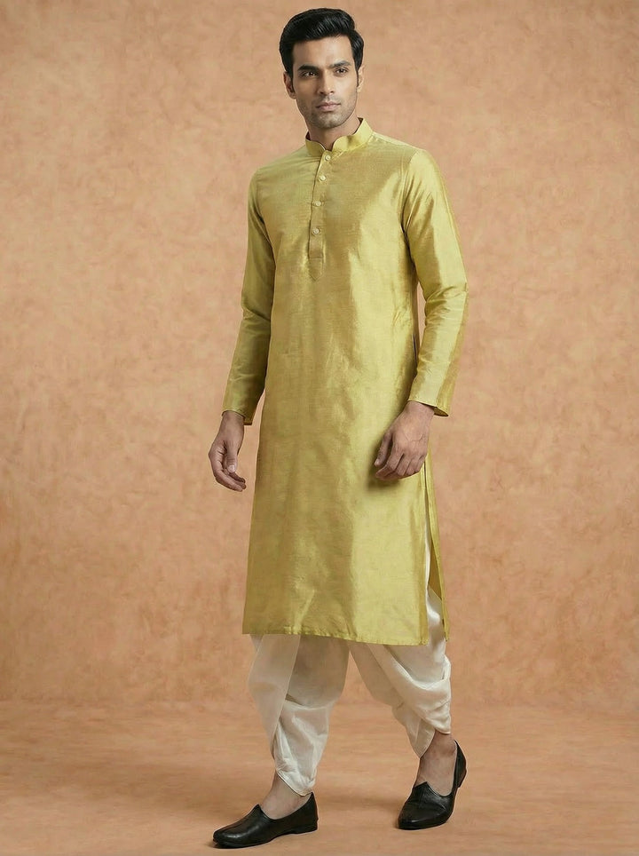 Lime Green Solid Plain Kurta For Men | SHOBITAM
