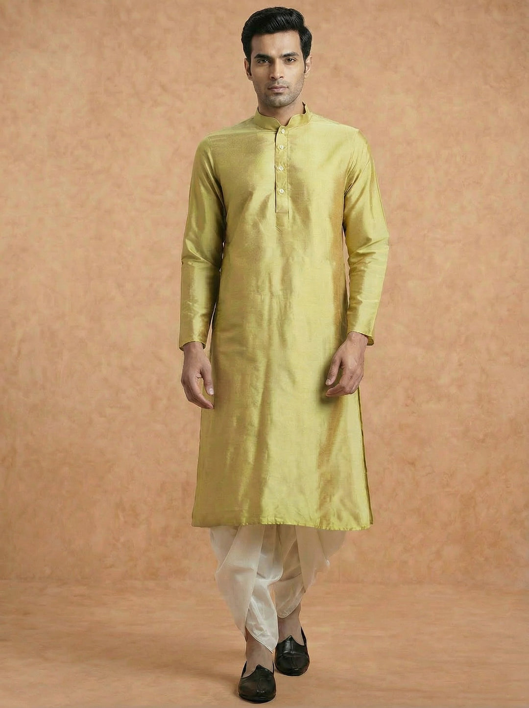 Lime Green Solid Plain Kurta For Men | SHOBITAM