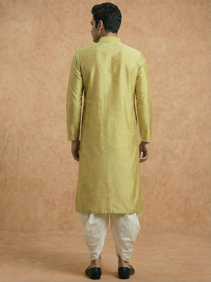 Lime Green Solid Plain Kurta For Men | SHOBITAM
