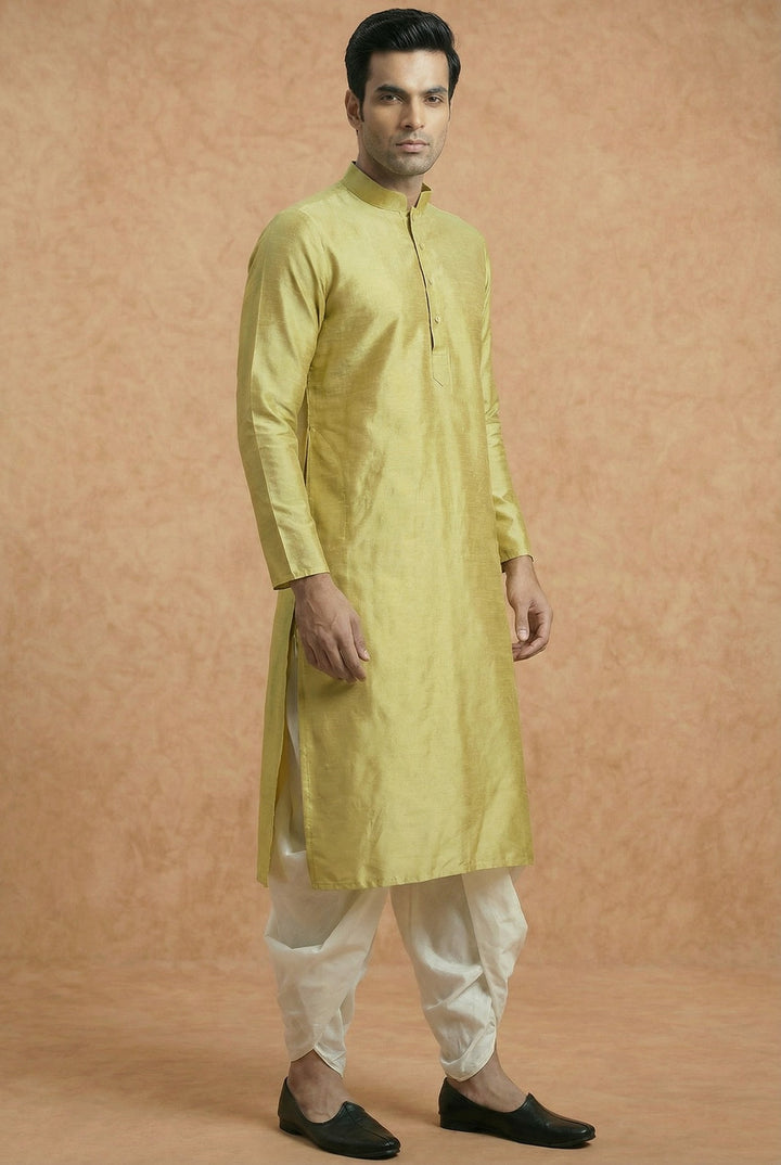 Lime Green Solid Plain Kurta For Men | SHOBITAM