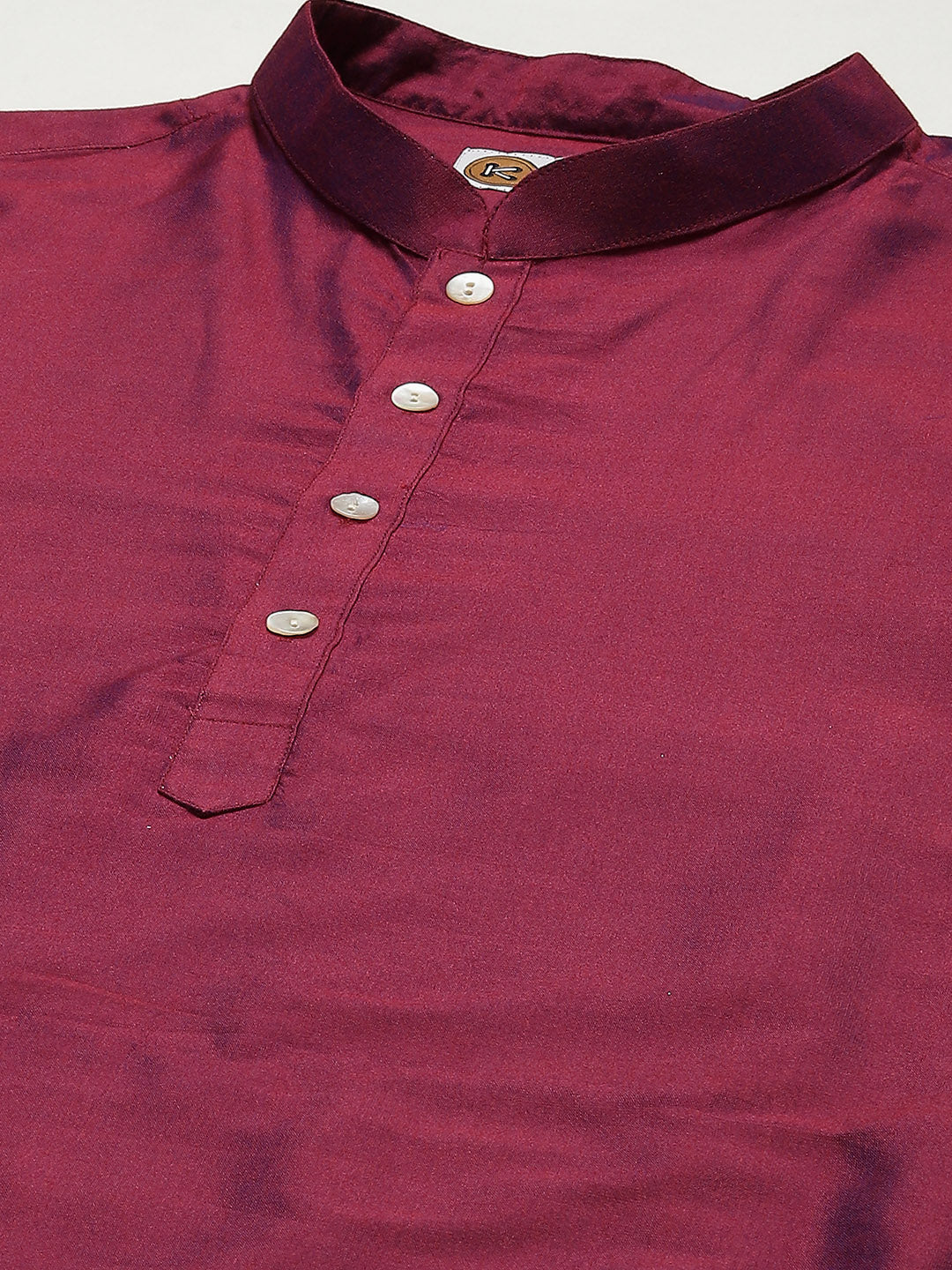 Maroon Blend Solid Kurta Beige Dhoti | SHOBITAM