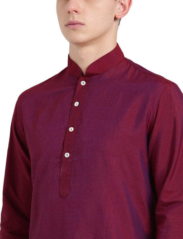 Maroon Cotton Plain Kurta | SHOBITAM