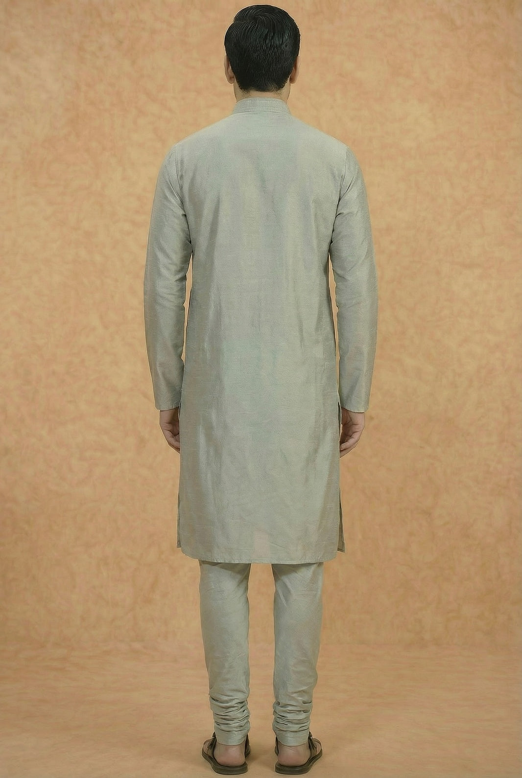Grey Solid Silk Blend Kurta | SHOBITAM