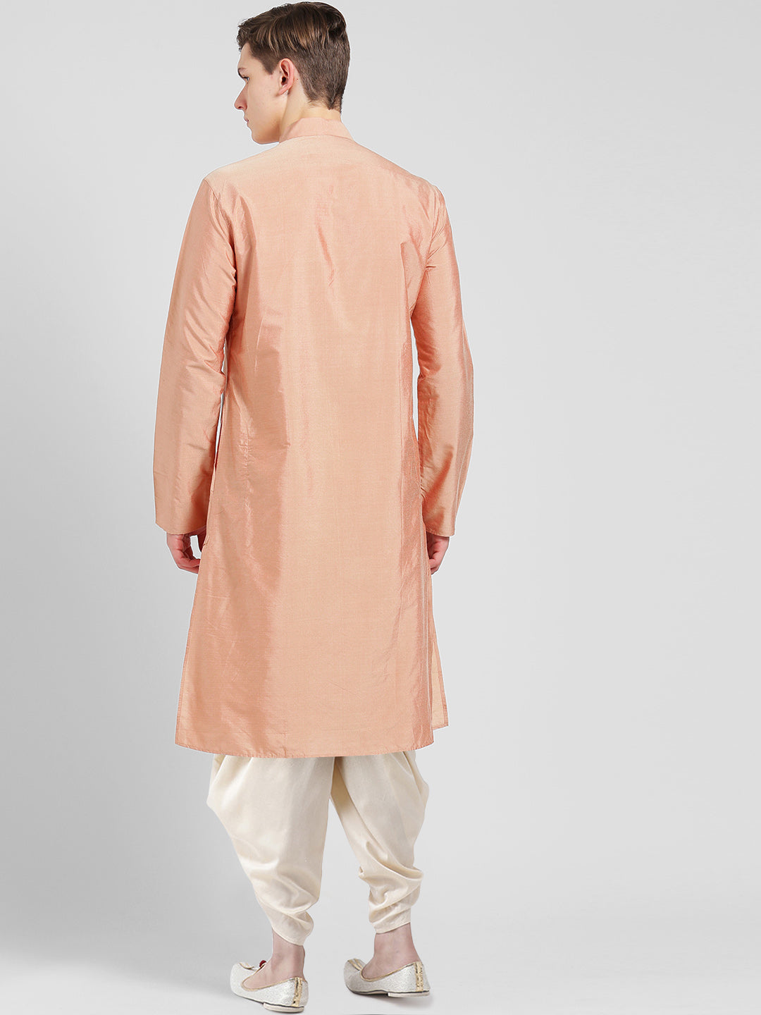 Peach Blend Solid Kurta Cream Dhoti | SHOBITAM