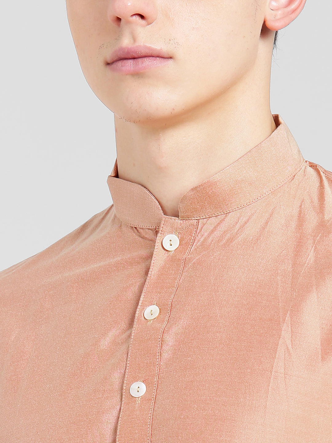 Peach Blend Solid Kurta Cream Dhoti | SHOBITAM