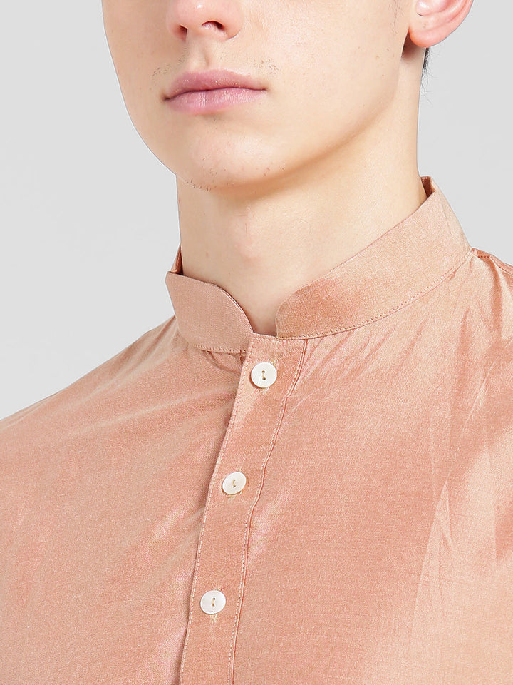 Peach Blend Solid Kurta Cream Dhoti | SHOBITAM