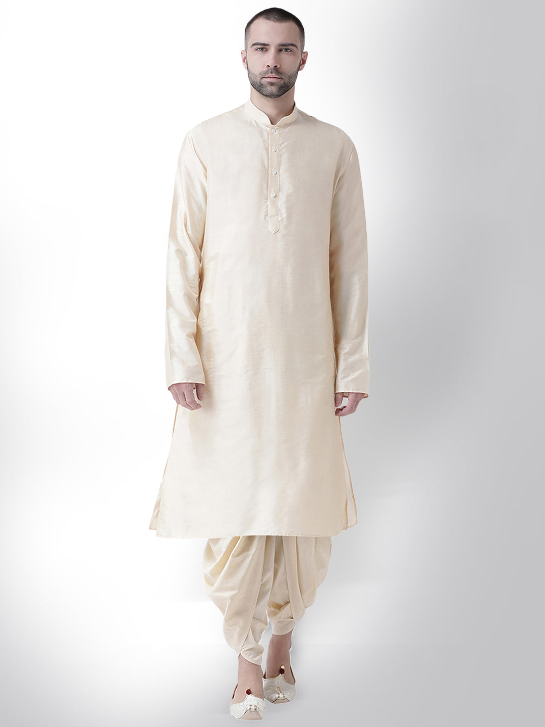 Beige Silk Blend Solid Long Kurta For Men | SHOBITAM