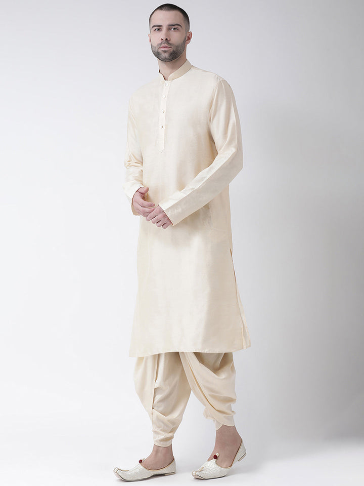 Beige Silk Blend Solid Long Kurta For Men | SHOBITAM