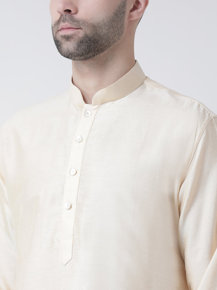 Beige Silk Blend Solid Long Kurta For Men | SHOBITAM