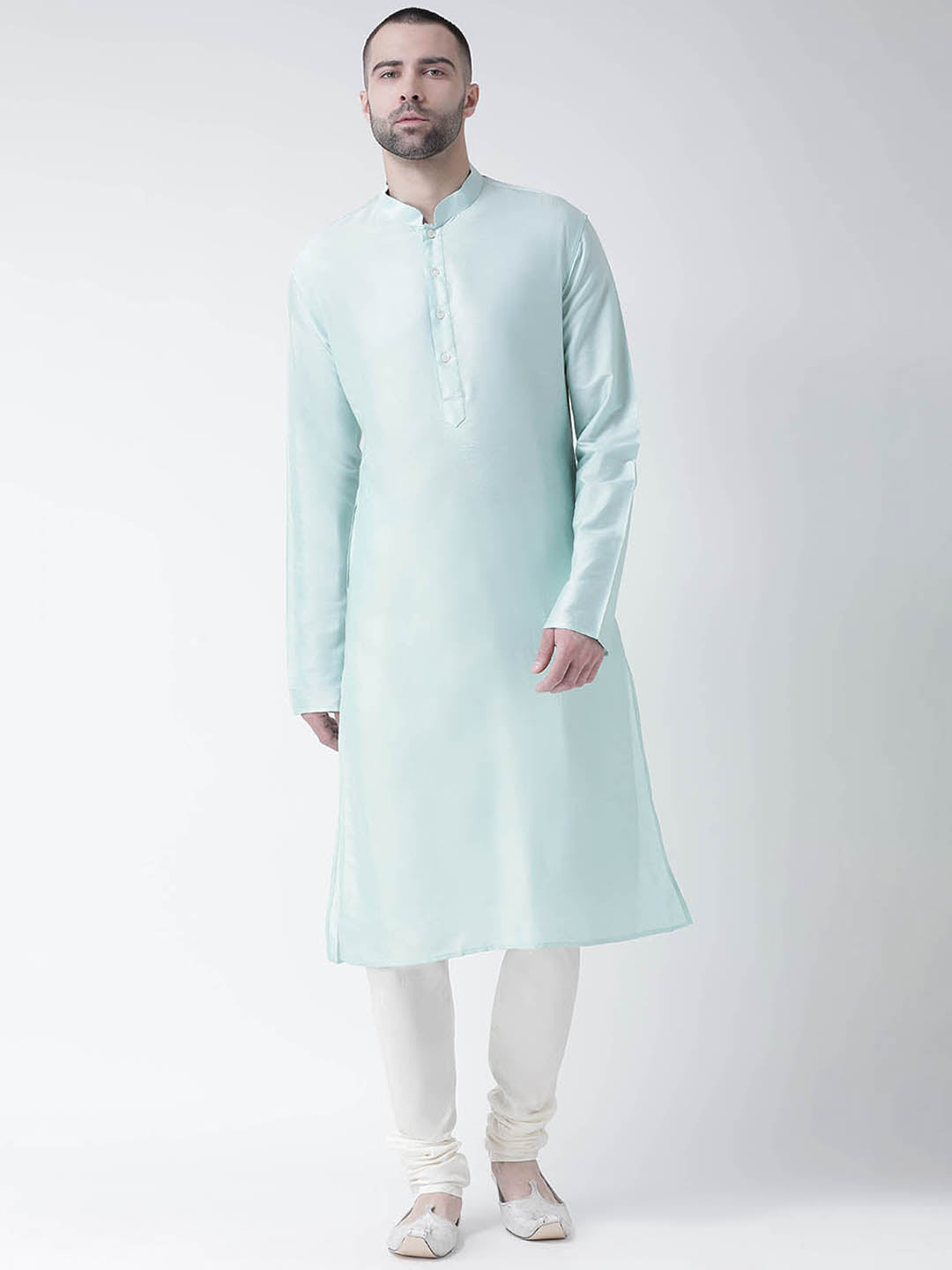 Light Green Silk Blend Solid Kurta Churidar Set | SHOBITAM