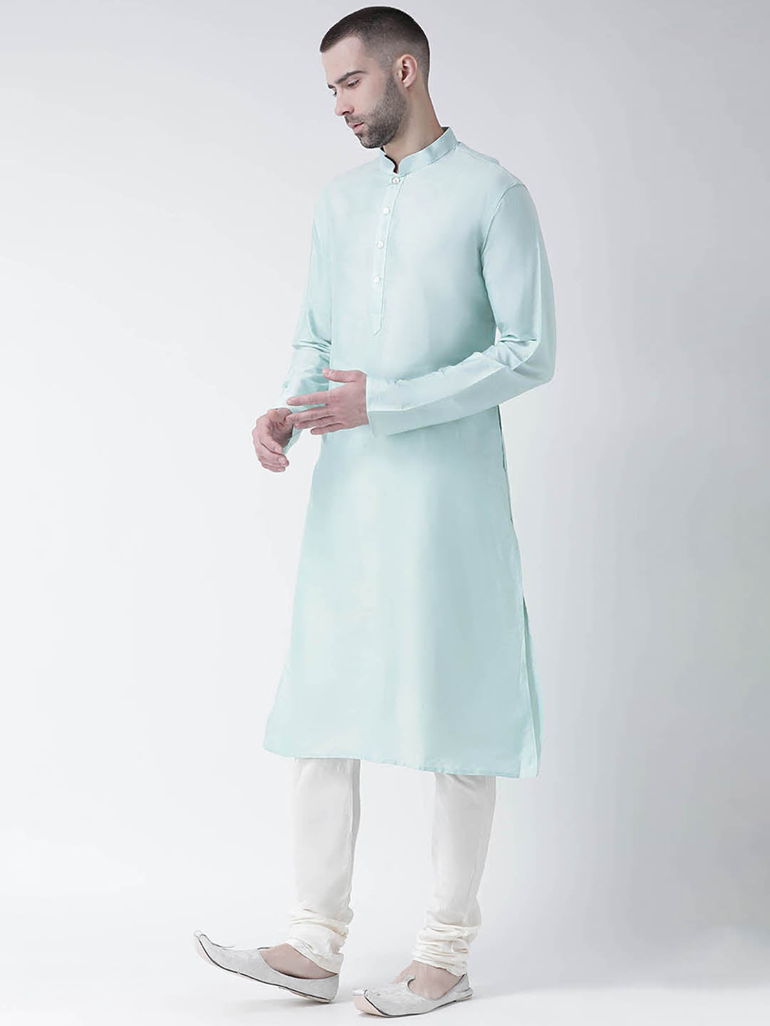 Light Green Silk Blend Solid Kurta Churidar Set | SHOBITAM