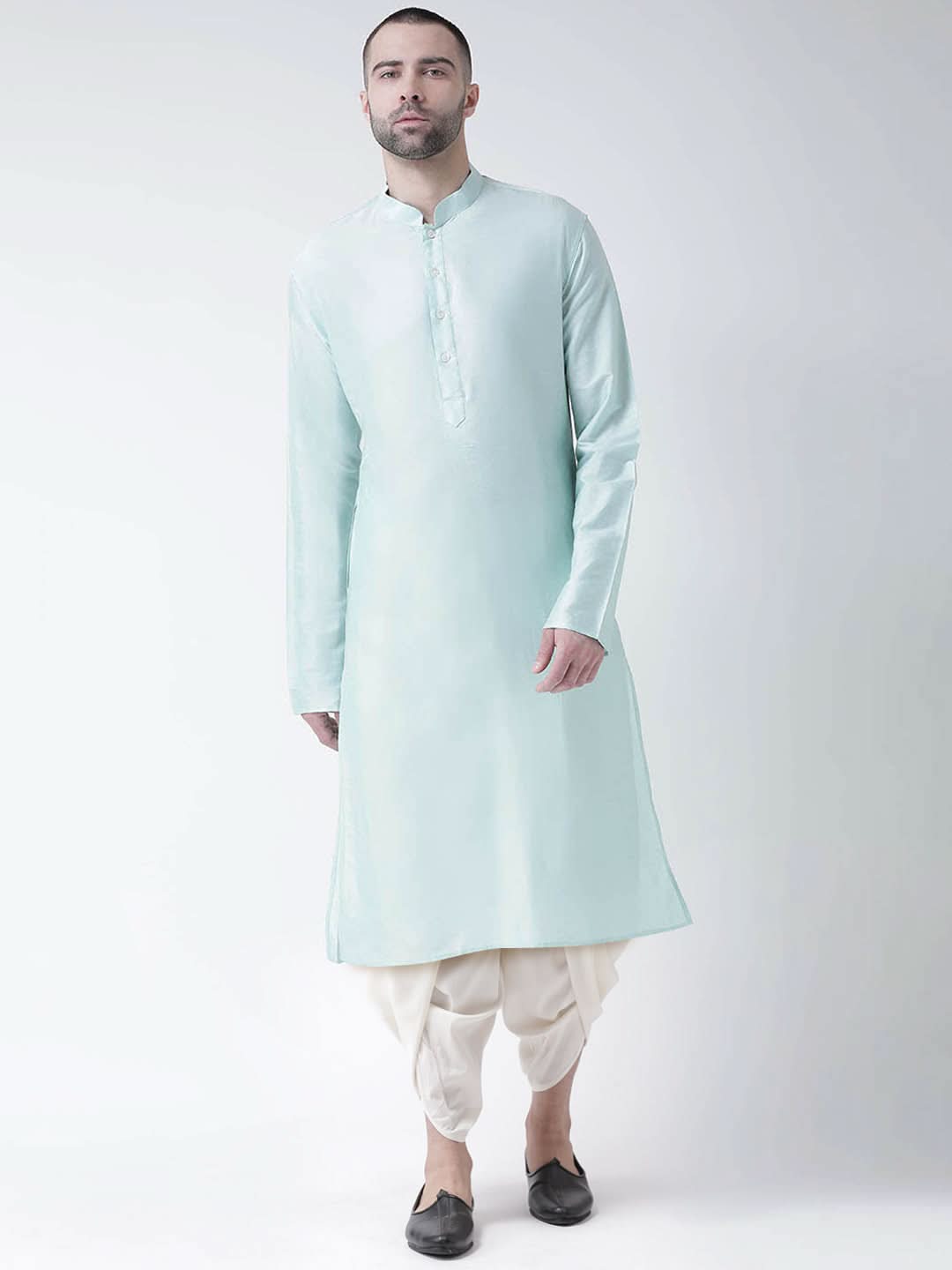 Mint Green Blend Kurta with Cream Dhoti | SHOBITAM