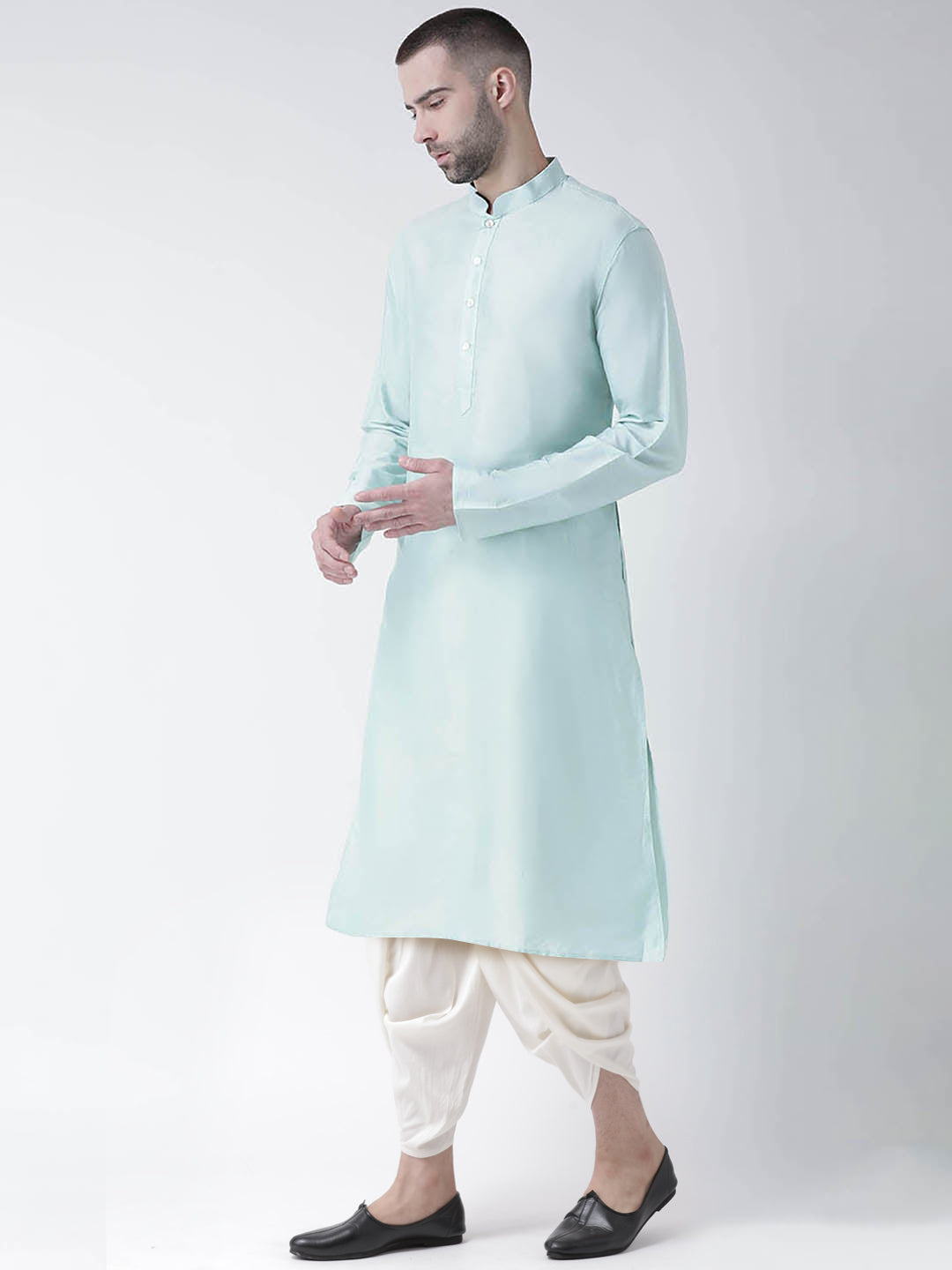 Mint Green Blend Kurta with Cream Dhoti | SHOBITAM