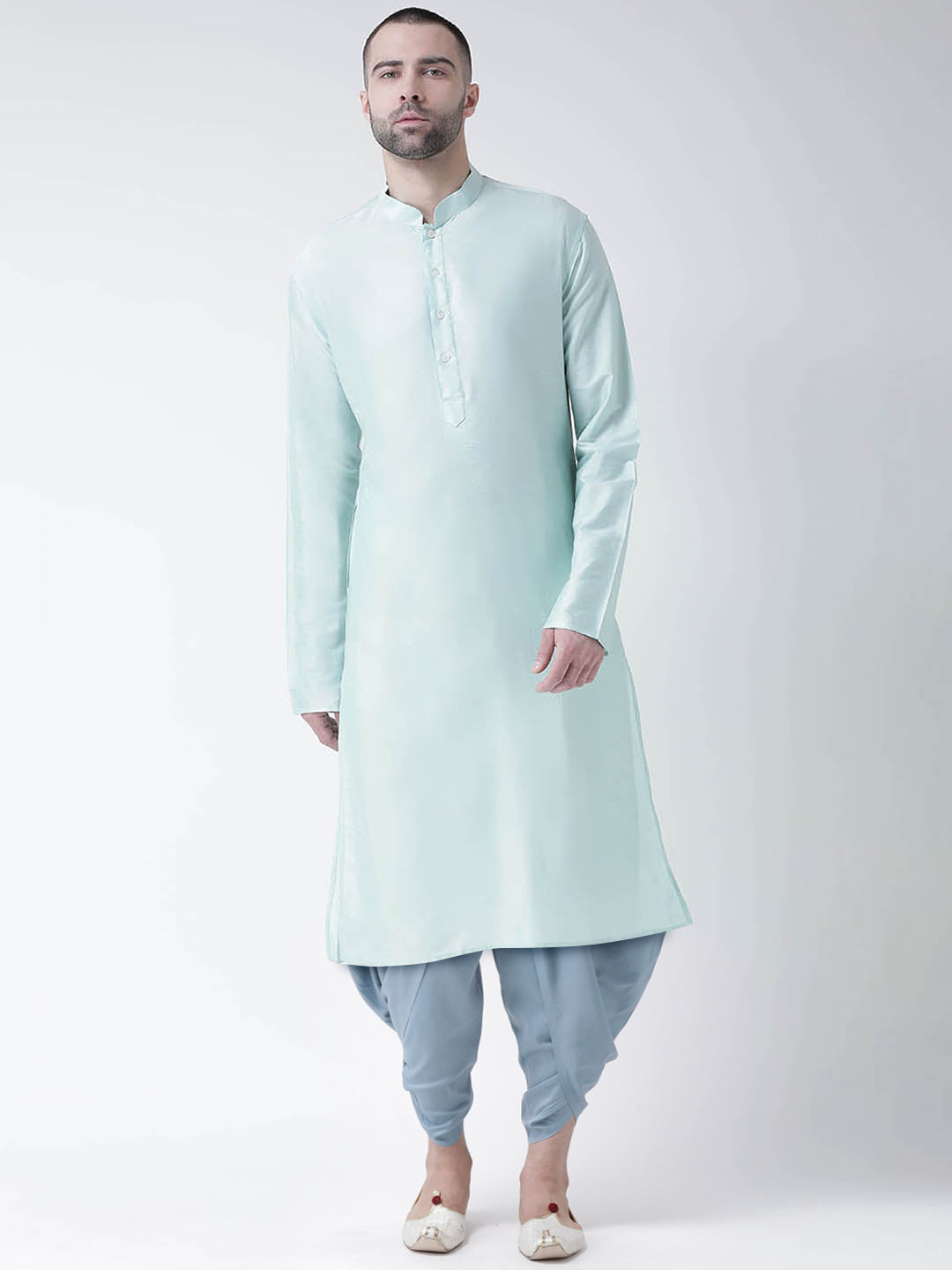 Mint Green Blend Solid Kurta with Blue Dhoti | SHOBITAM